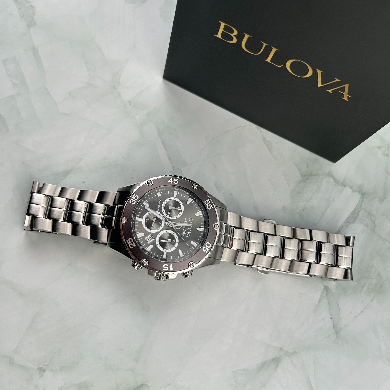 Bulova Marine Star 98B401 Black Dial Chronograph Men’s Quartz Watch 40MM New/Box