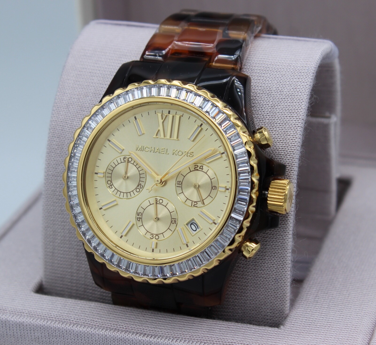 NEW AUTHENTIC MICHAEL KORS EVEREST TORTOISE CHRONOGRAPH GOLD WOMEN MK7239 WATCH