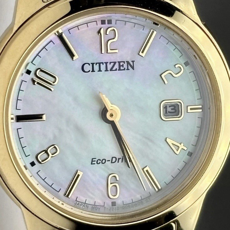 Citizen Eco Drive MOP Gold Stainless 29mm Ladies Modern Dress Watch FE1242-78D