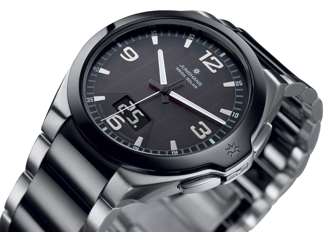 Junghans Spektrum MEGA Solar Steel & Ceramic Black Dial Mens Watch 18/1120.44