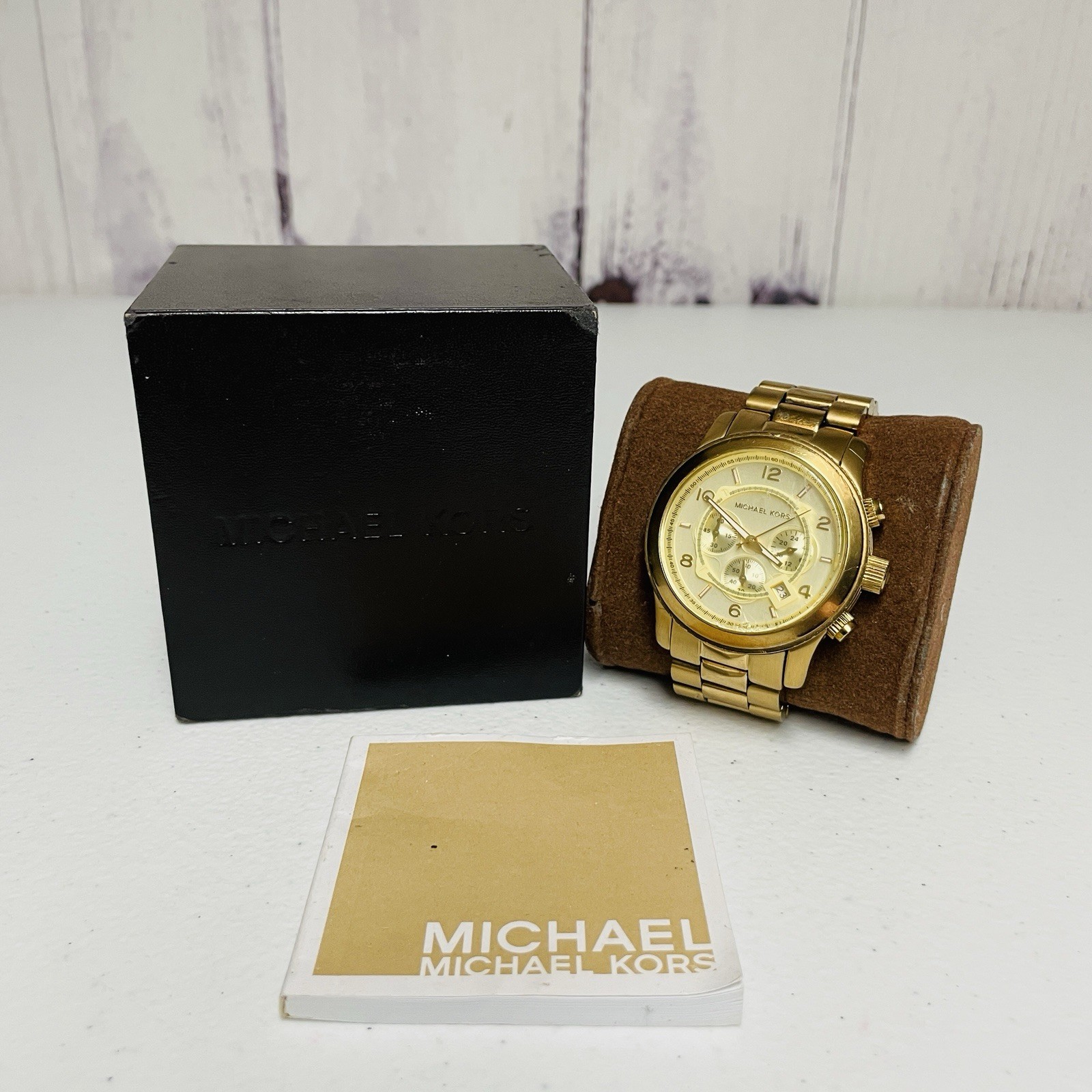 Michael Kors Runway Chronograph Watch MK8077 Men’s Stainless Steel With Box READ
