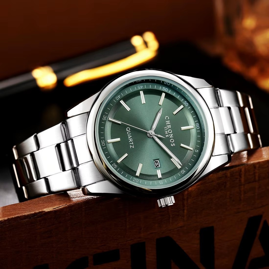 42MM CHRONOS Quartz Men’s Watch Luxury Stainless Steel Waterproof Luminous NEW