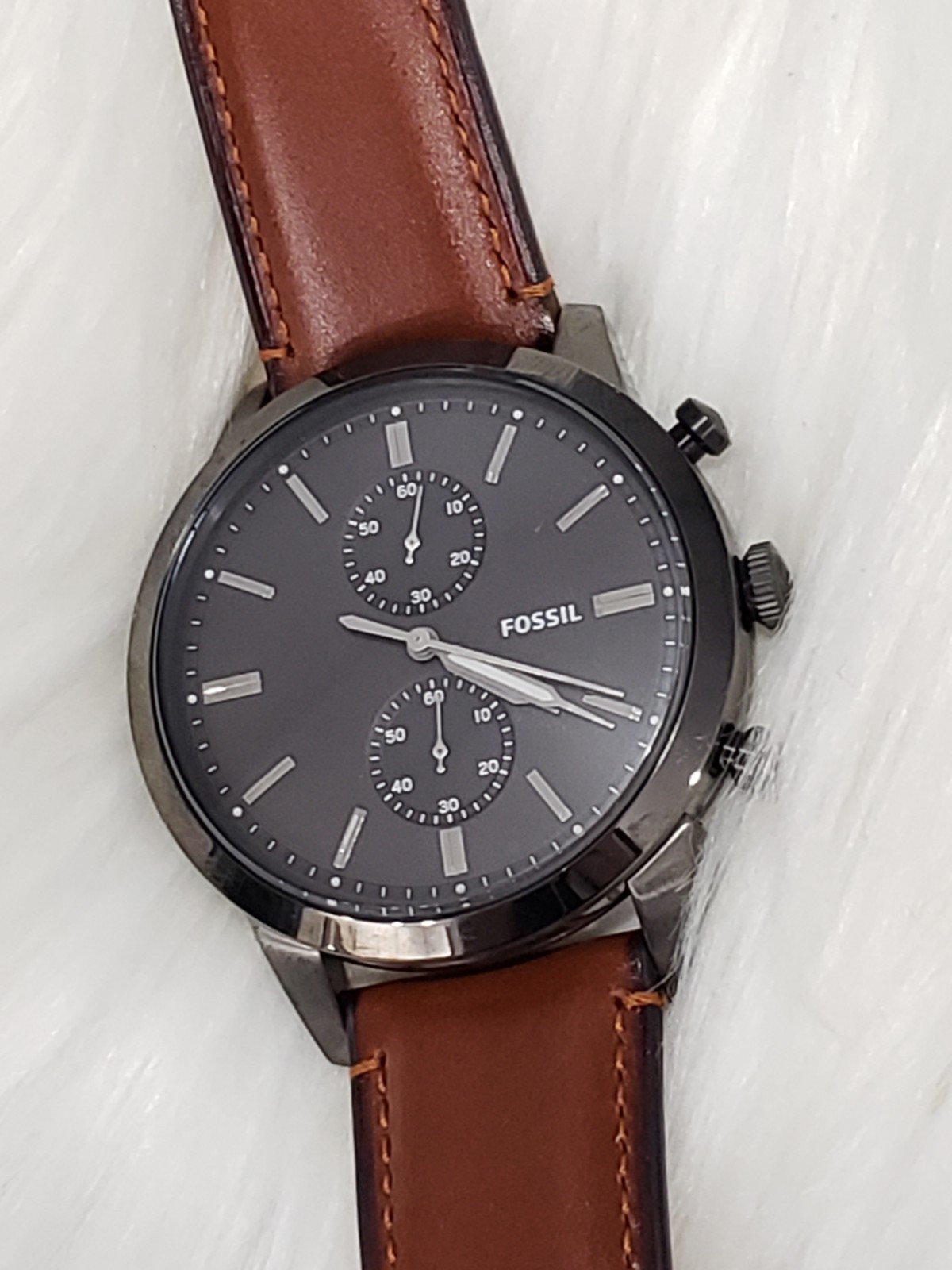 NEEDS BATTERY fossil townsman watch FS5522 leather brown black chronograph 44mm
