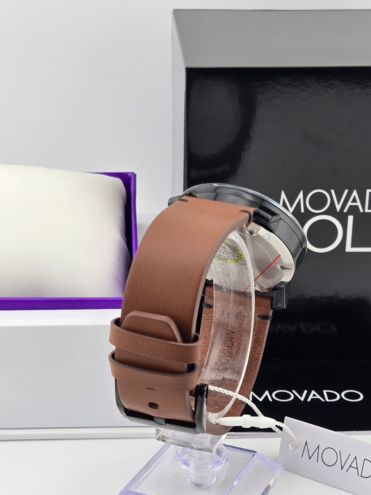 $395 MSRP | Movado Bold Men’s Gray Dial Brown Leather Watch – 3600442
