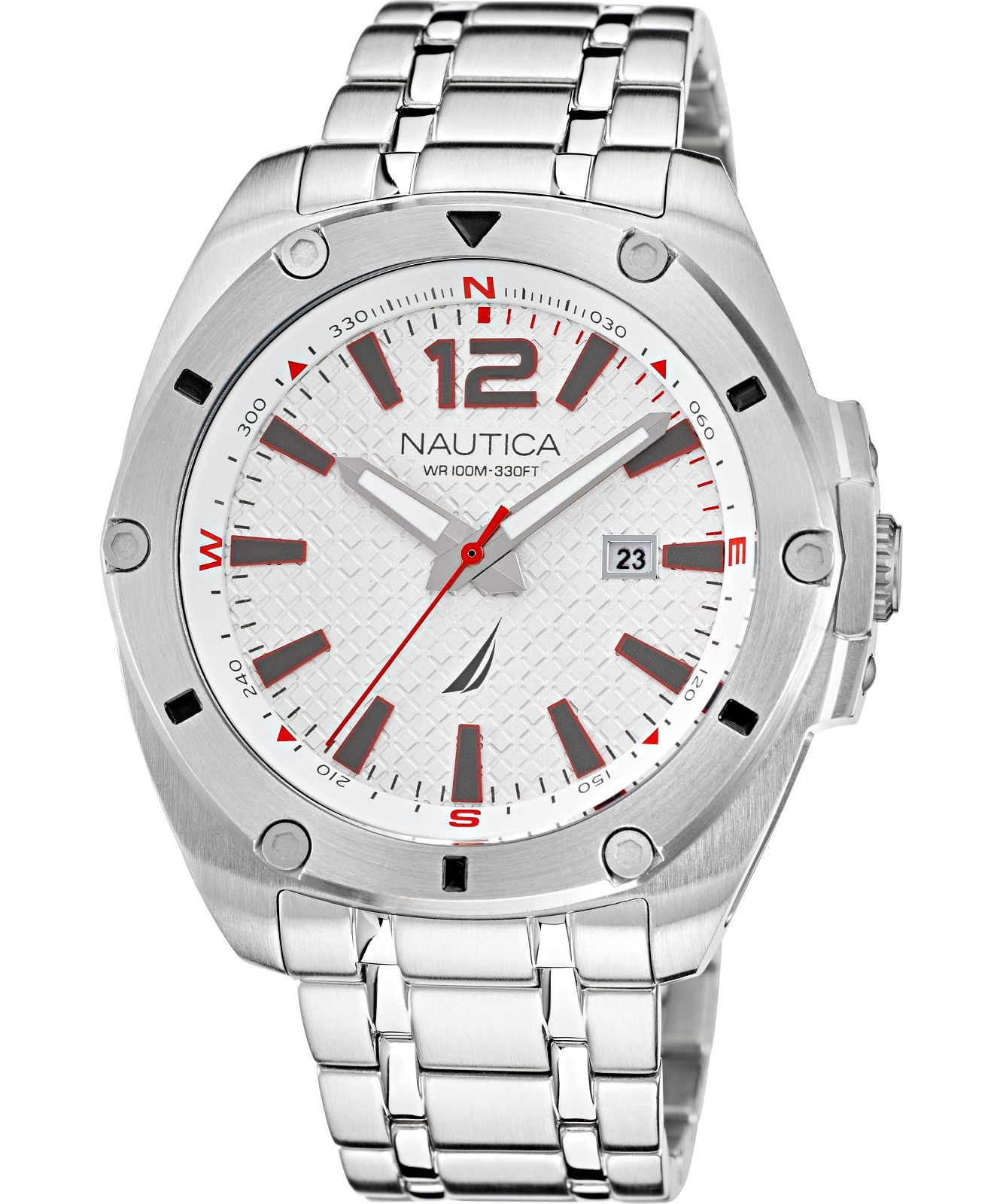 NAUTICA TIN CAN BAY NAPTCS221 White Steel Bracelet Sub 100mt Men’s Watch