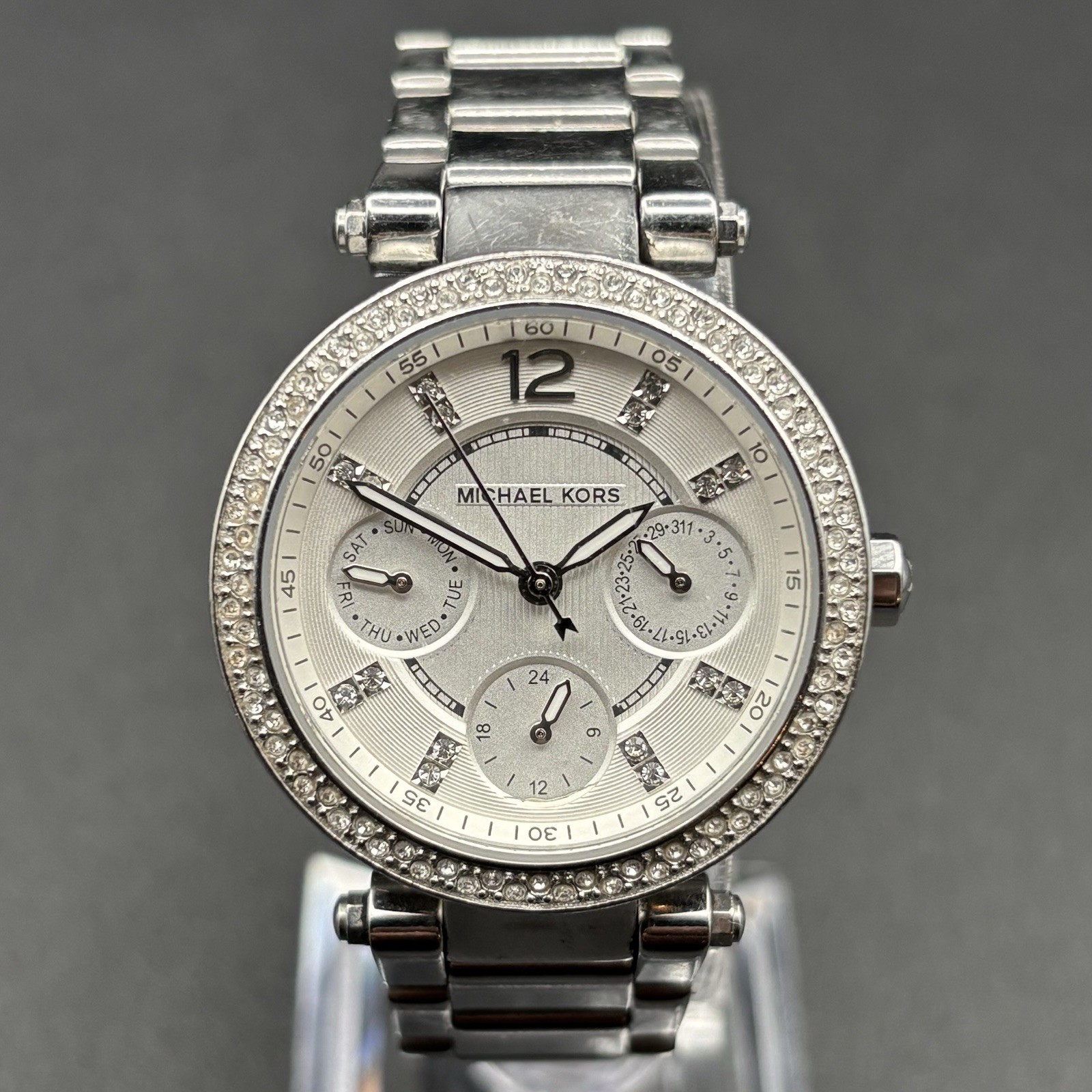Michael Kors Parker Ladies Silver-Tone Crystal Accent Day/Date Watch MK-5615