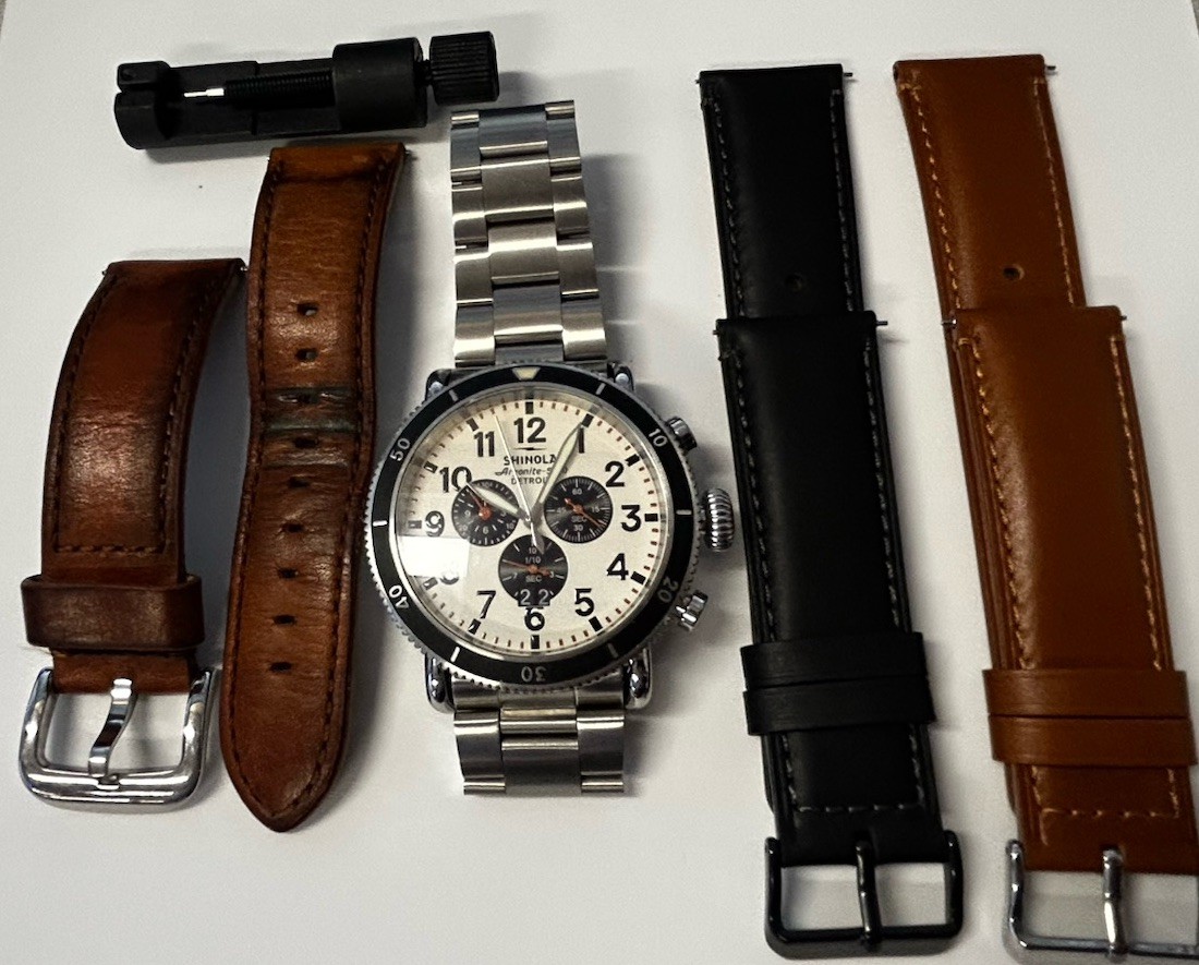 Shinola Runwell Sport Chronograph 48mm Cream Dial Watch With New Straps/Bracelet