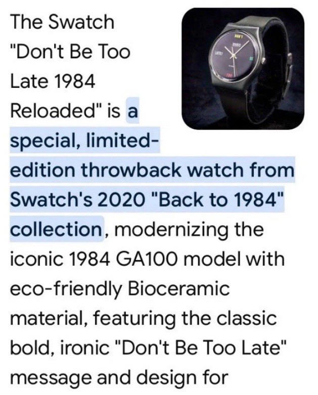 Swatch “Don’t Be Too Late 1984 Vintage RELOADED Collection 34mm RARE NEW