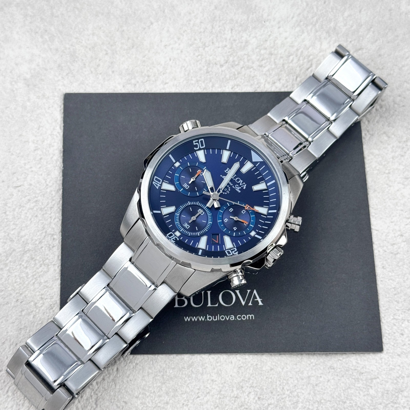 Bulova Marine Star 96B256 Blue Dial Stainless Steel Quartz Men’s Watch 43MM