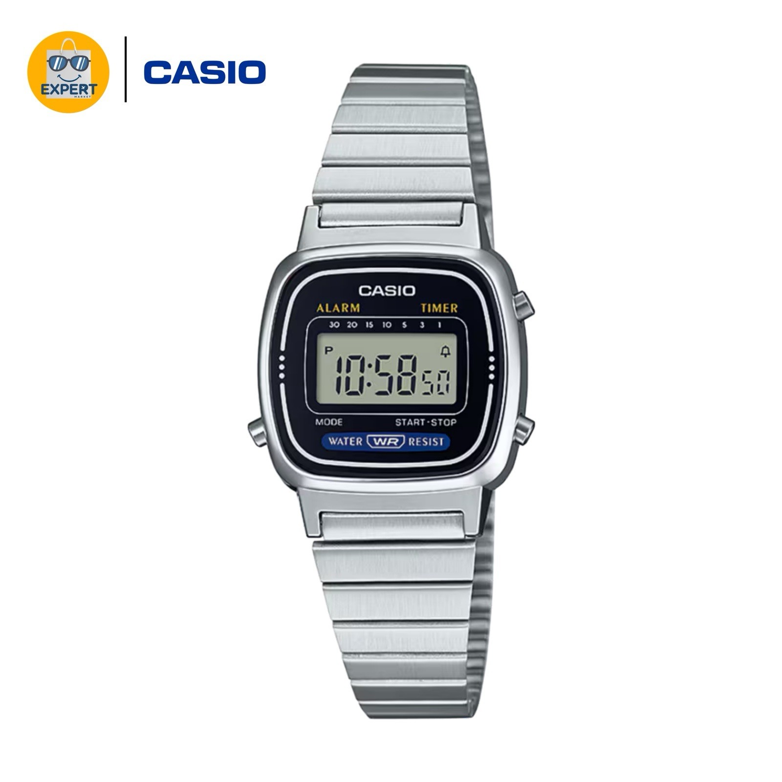 Casio LA670WA-1 Women’s Vintage Digital Watch Silver Stainless Steel Band New
