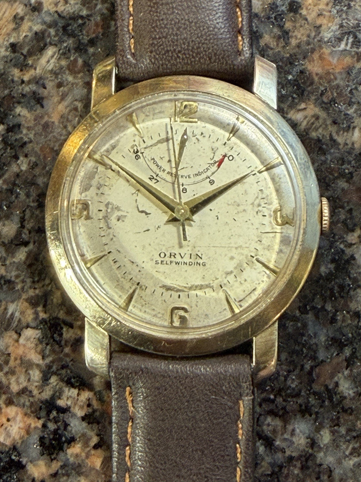 Vintage Orvin Automatic Wristwatch With Wind Indicator 10k Gold Filled Runs