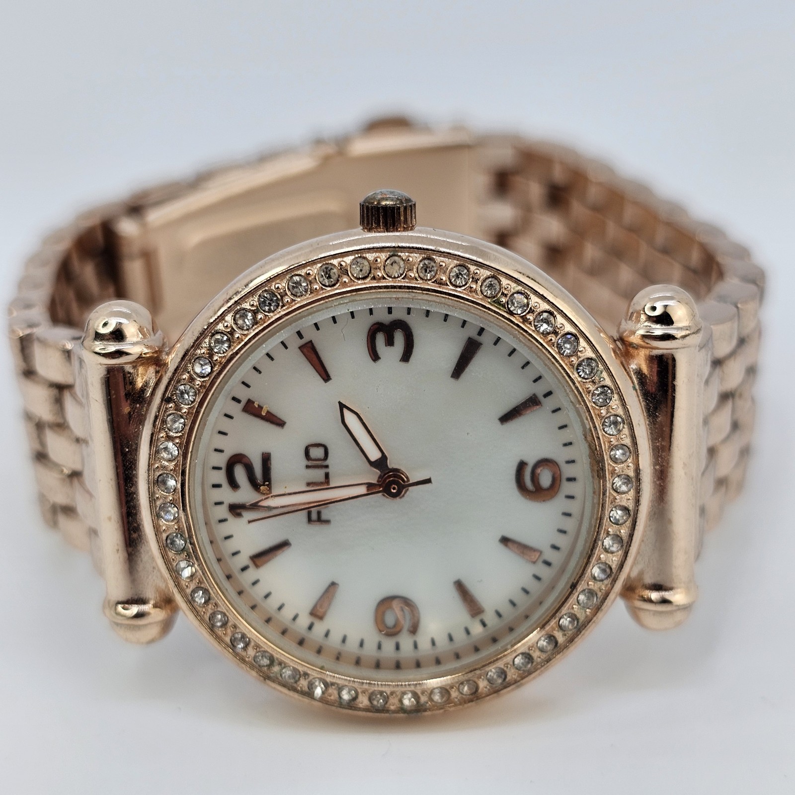 Folio Women’s Watch 33MM White Dial Gold Bracelet Band 7″ New Battery