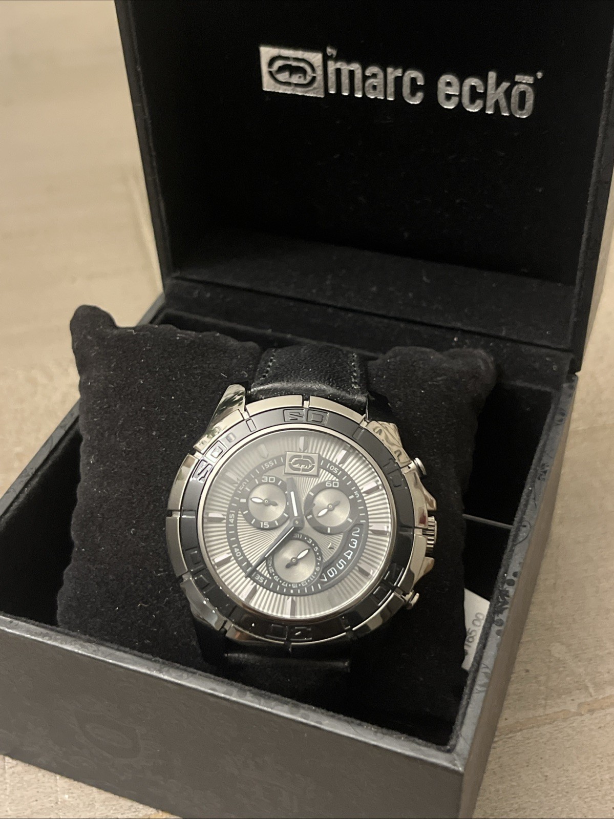 marc ecko watch E16503G1 Black Leather Band