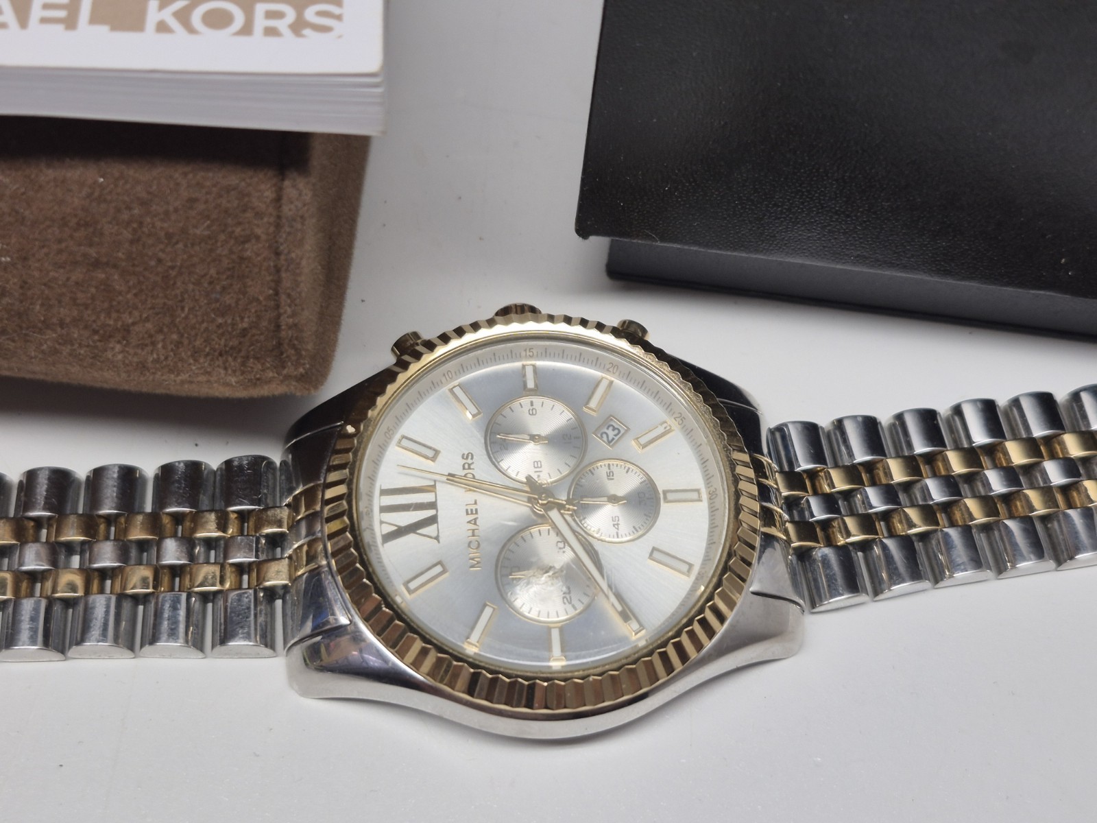 Michael Kors MK-8344 Two-Tone White Quartz Chronograph Date Watch