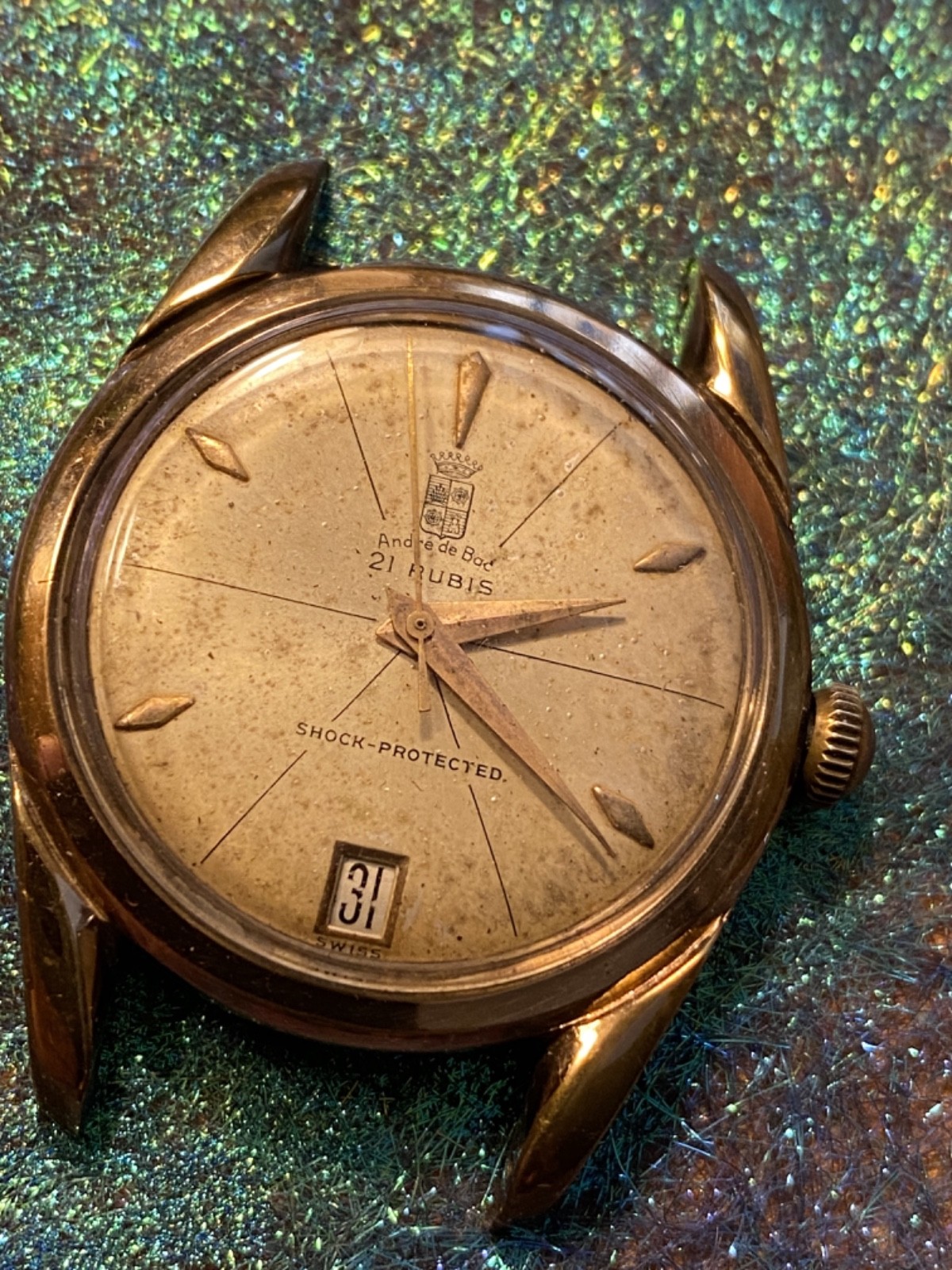 1955- “Andre De Bac”, 33mm Pink Gold Plaque, 21 Jewels., 72.4 Caliber & Runs!