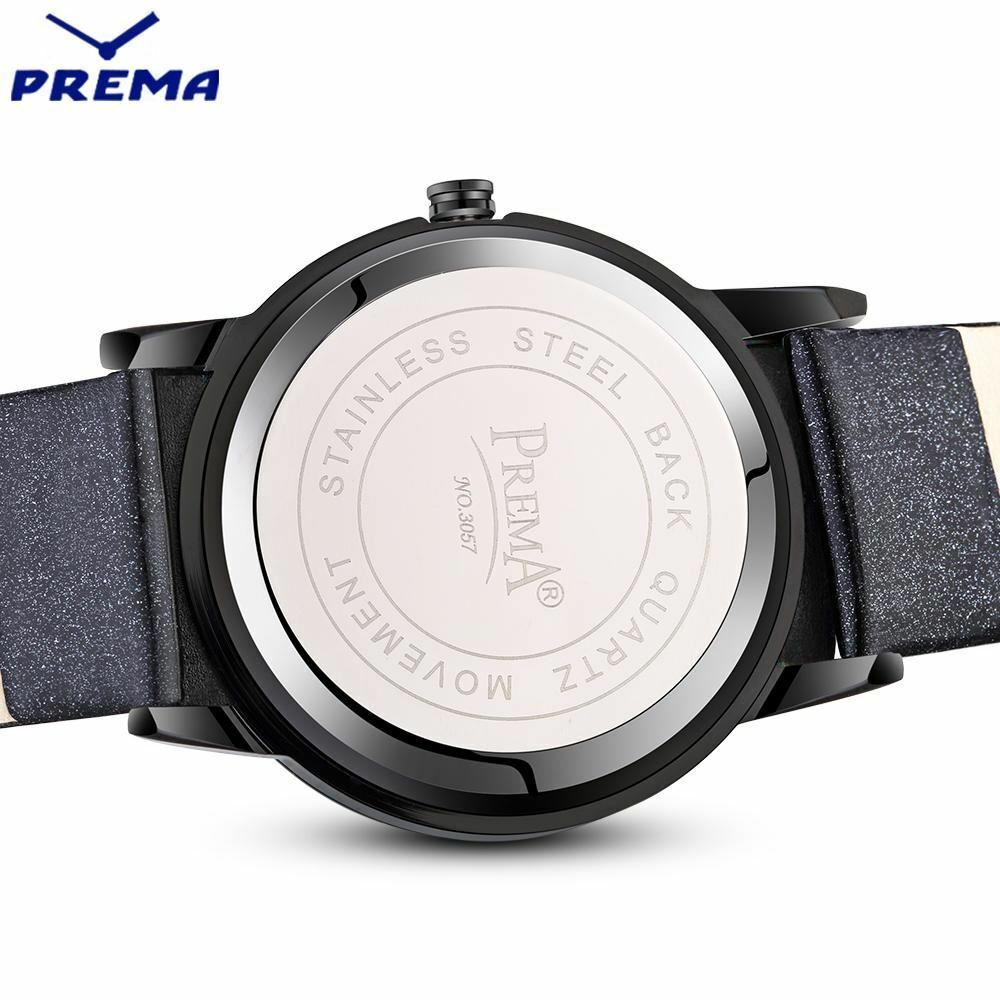 PREMA Women Fashion Business Sport Leather Quartz Watch * BLACK