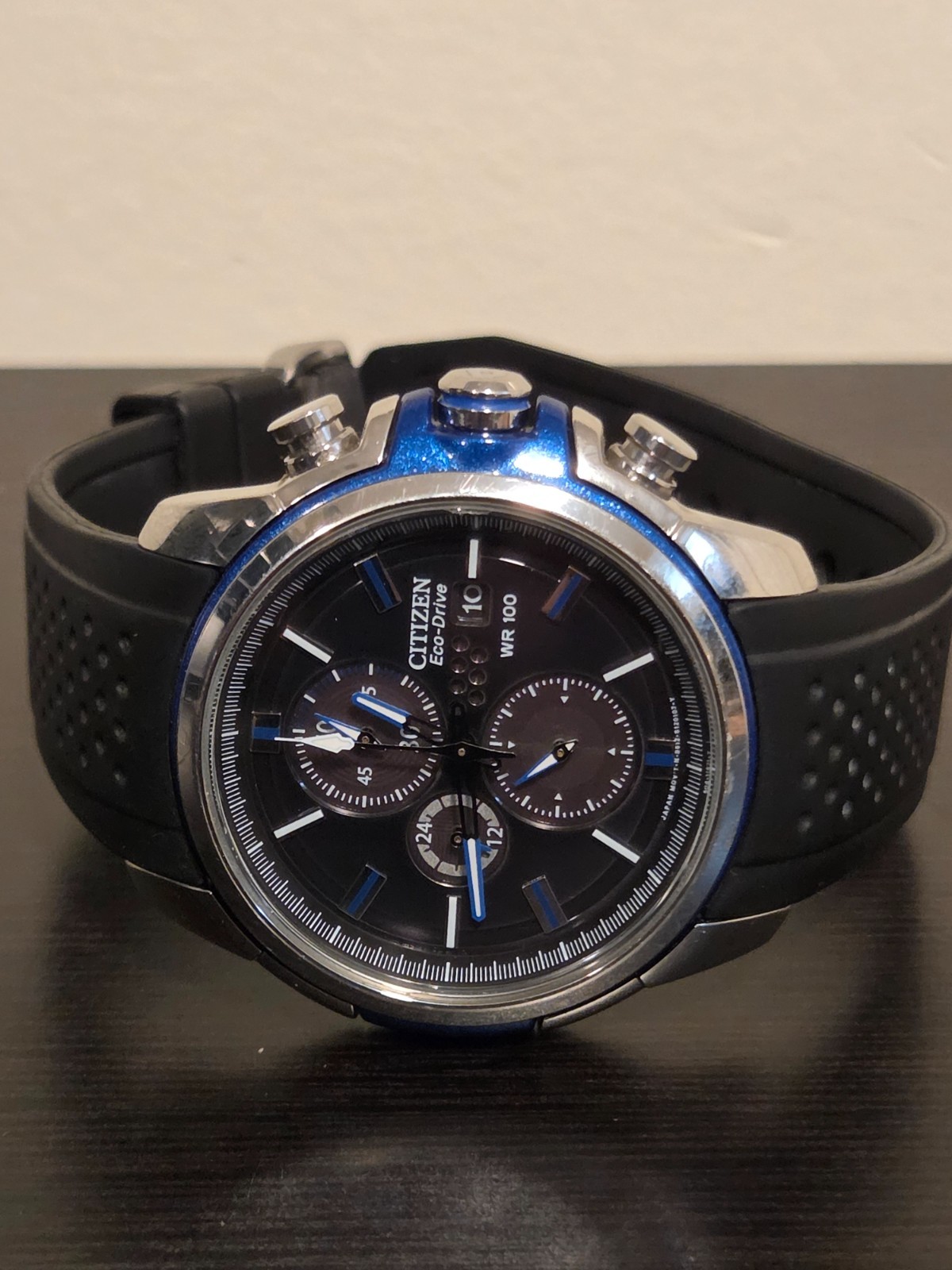 Citizen Eco-Drive Chronograph B612-S082757 Men’s Watch WR100 Black Blue Used
