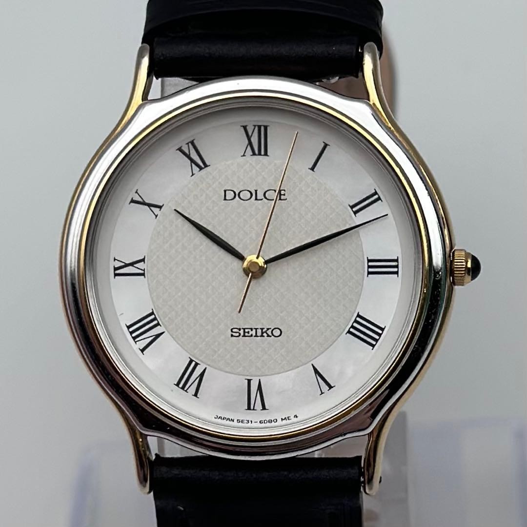 SEIKO DOLCE 5E31-6D60 Quartz Watch Roman Dial New Battery Band Japan used