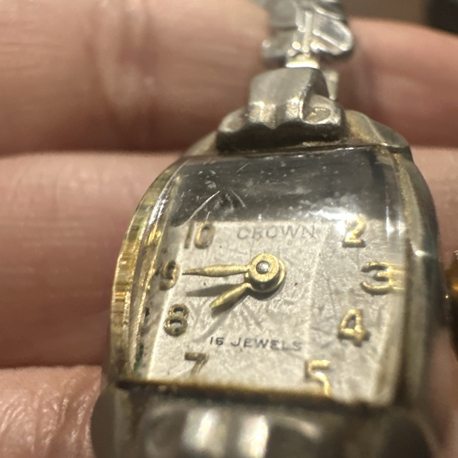 Vintage Crown Swiss Made Manual Wind Watch Women 15mm Fit 6.75in” For Repair