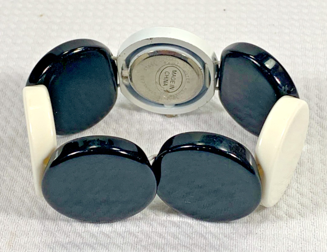 Perennial Quartz Stretch Band Watch Black White 9″ Bracelet