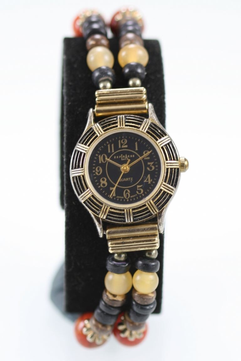 LA Express Women Watch Gold Stainless Steel Water Resist Battery Black Quartz
