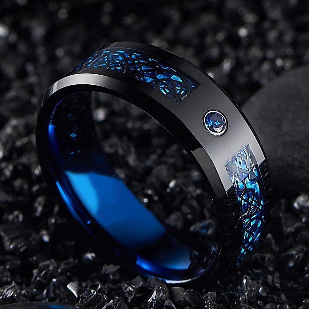 New Fashion 8mm Red Groove Beveled Edge Stainless Steel Dragon Rings for Men