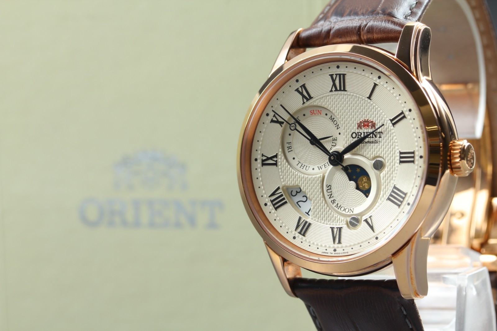MINT w/ Box Orient Sun & Moon FAK00002S0 AK00-D0-B Gold Automatic Mens Watch