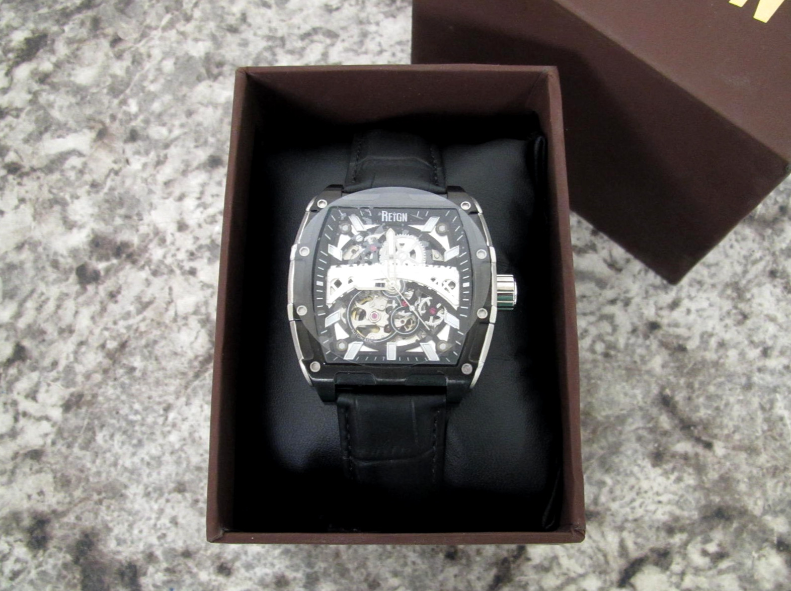 New Reign Olympia Black SS 42mm Dial Automatic / Semi Skeleton Wristwatch