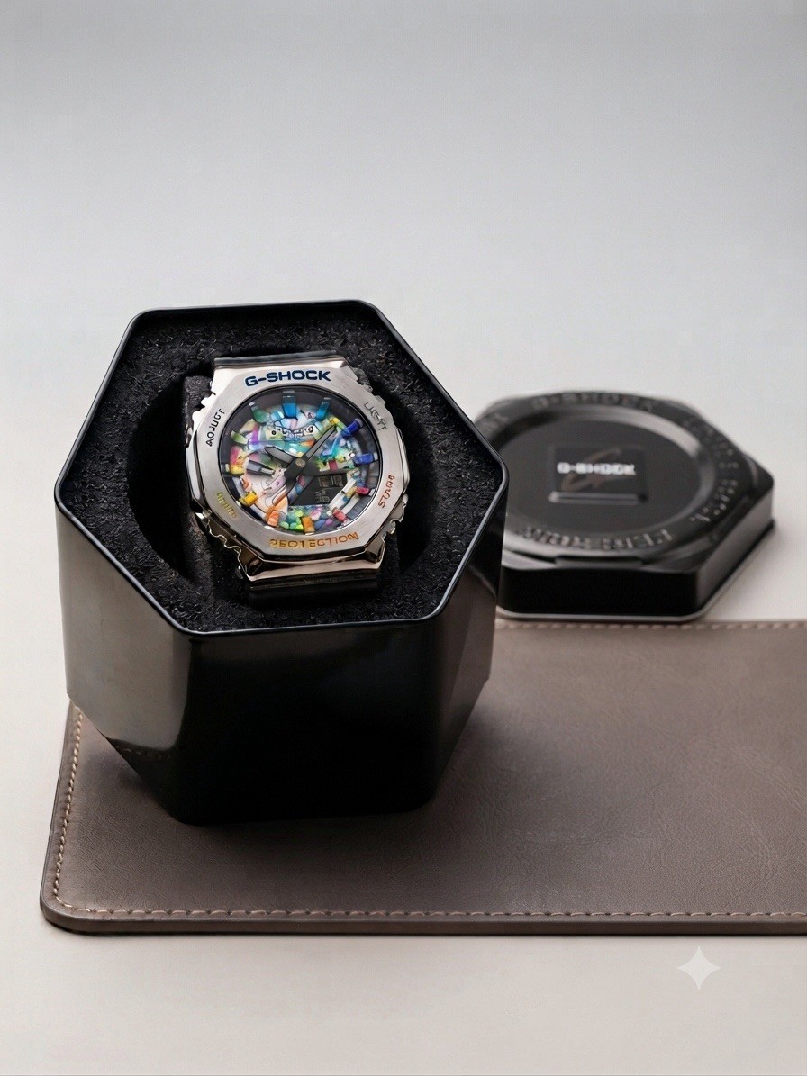 G-SHOCK Analog-Digital Octagon 200m Silver/Black Resin Multicolor Dial w/ Box