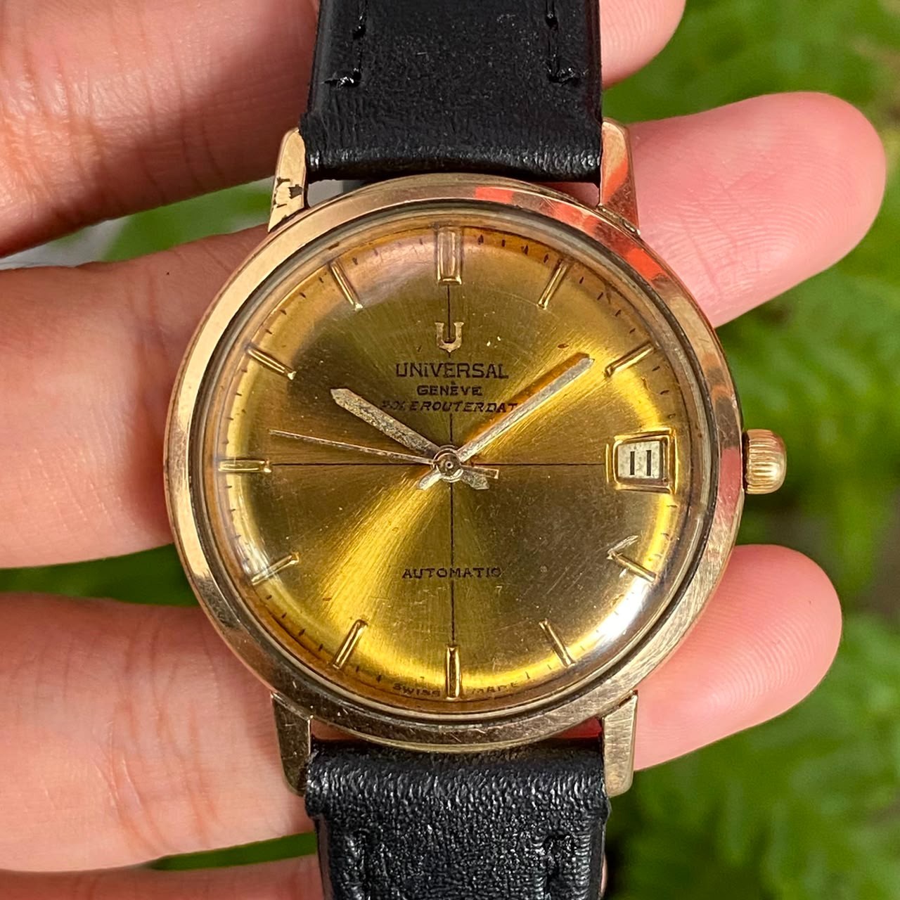 Rare Universal Geneve Polerouter Automatic REPAINT DIAL Date Swiss Watch Vintage