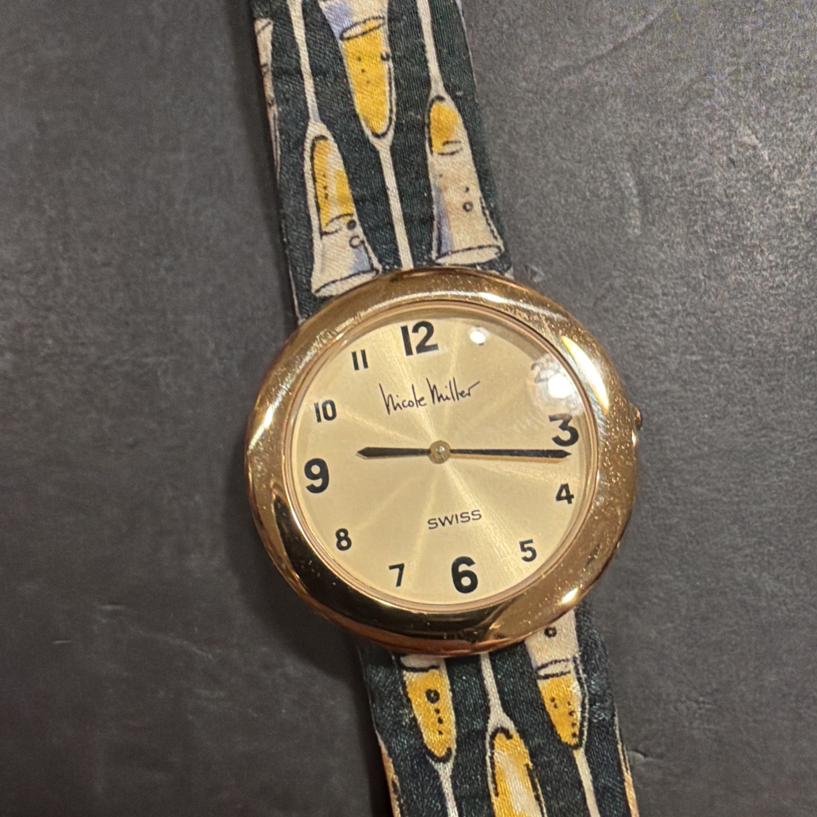 AK91 Nicole Miller Silk Strap Unisex Watch 35mm Swiss Untested Sold As Is**