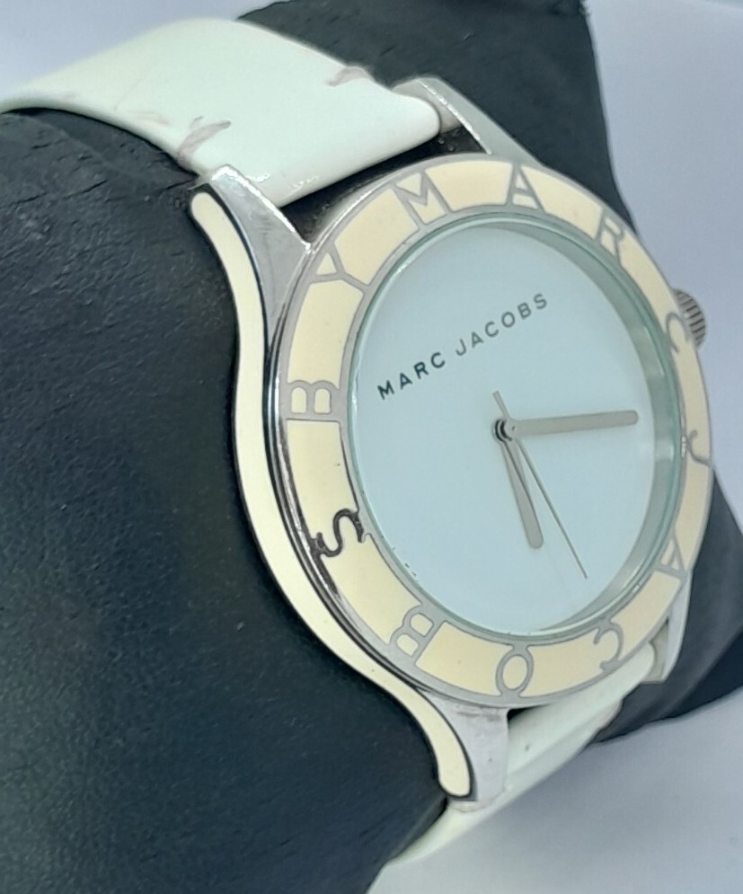 Women Marc By Marc Jacobs Watch MBM1099 Silver Steel Case White Leather Band