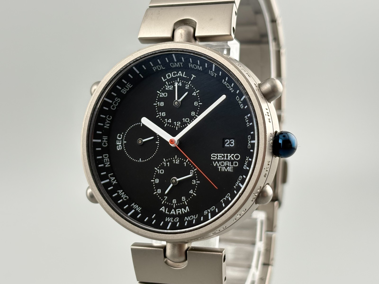 [Excellent] SEIKO 5T52-0010 World time Titanium MITSUBISHI Quartz Watch