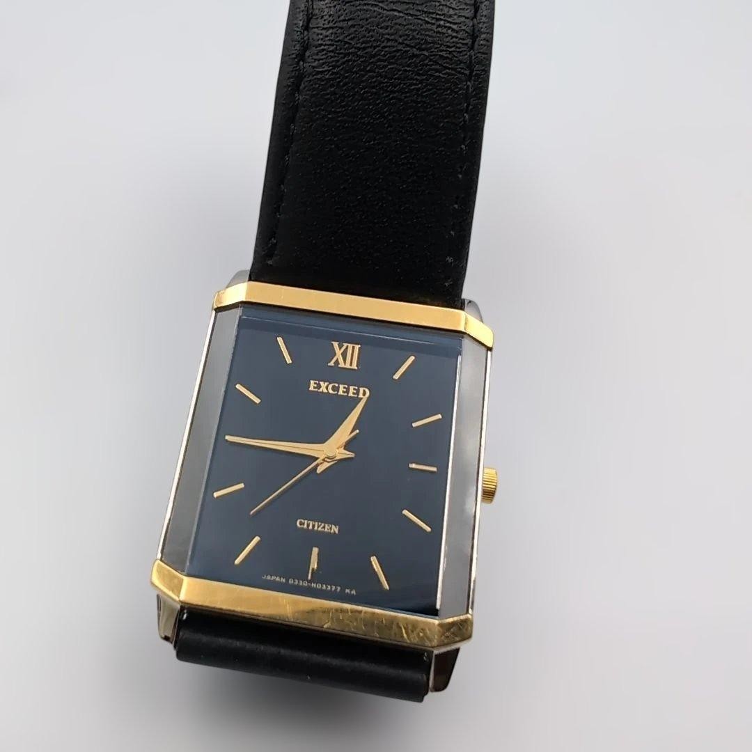 CITIZEN EXCEED Quartz Wristwatch Black Dial Gold Tone Case 32mm Leather Strap