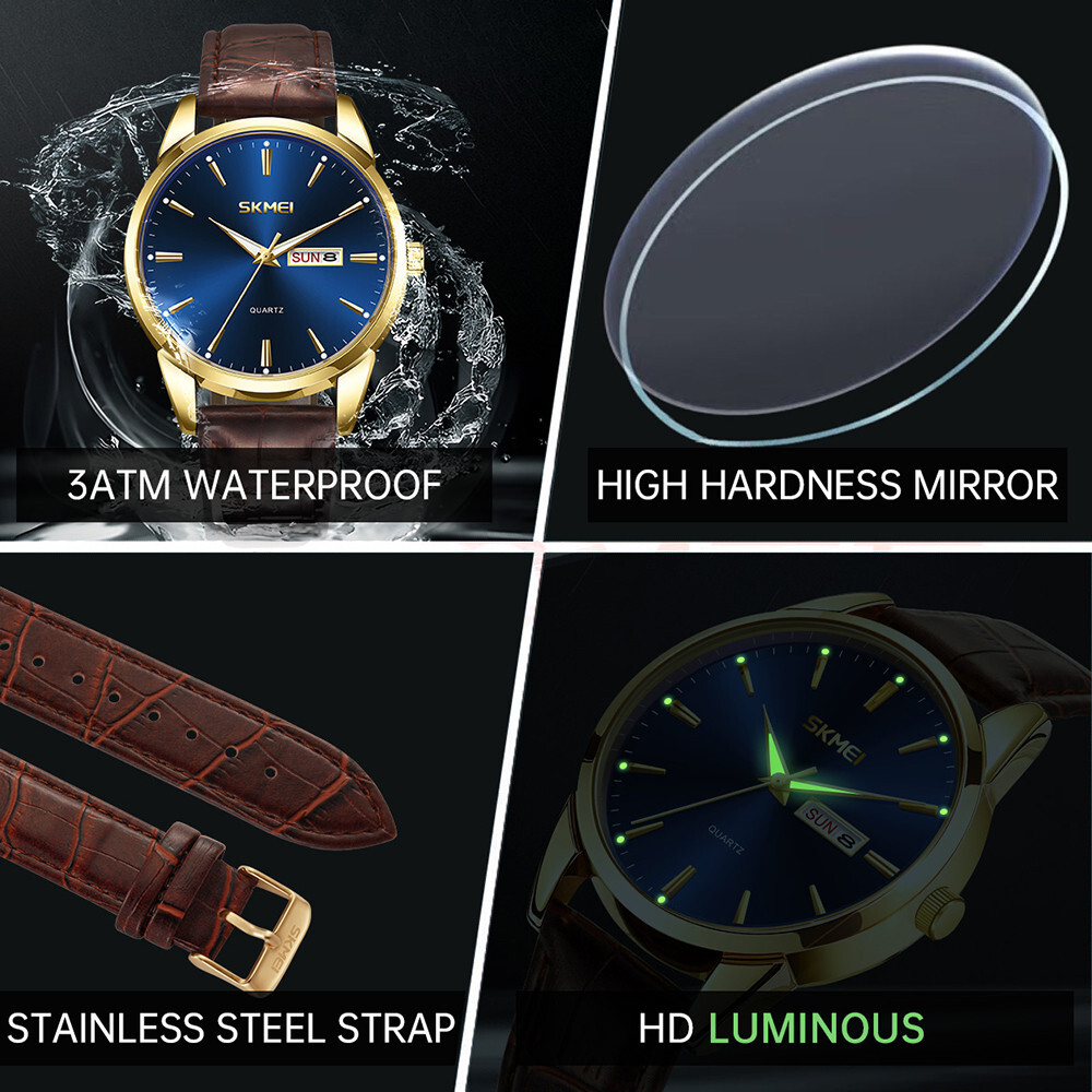 Men’s Quartz Casual Watch Leather Strap Calendar Waterproof Wristwatch