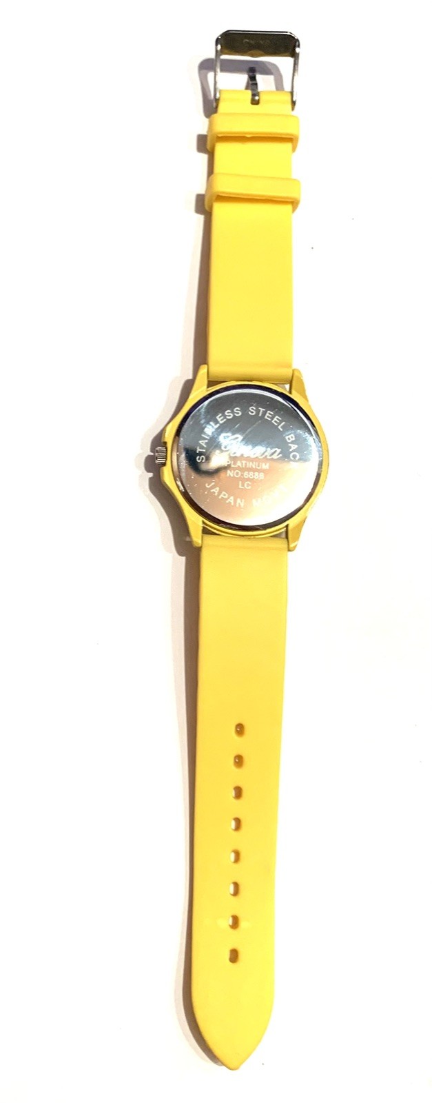GENEVA Platinum Watch Yellow Rubber Band Silver Case Crystals NOS New Battery