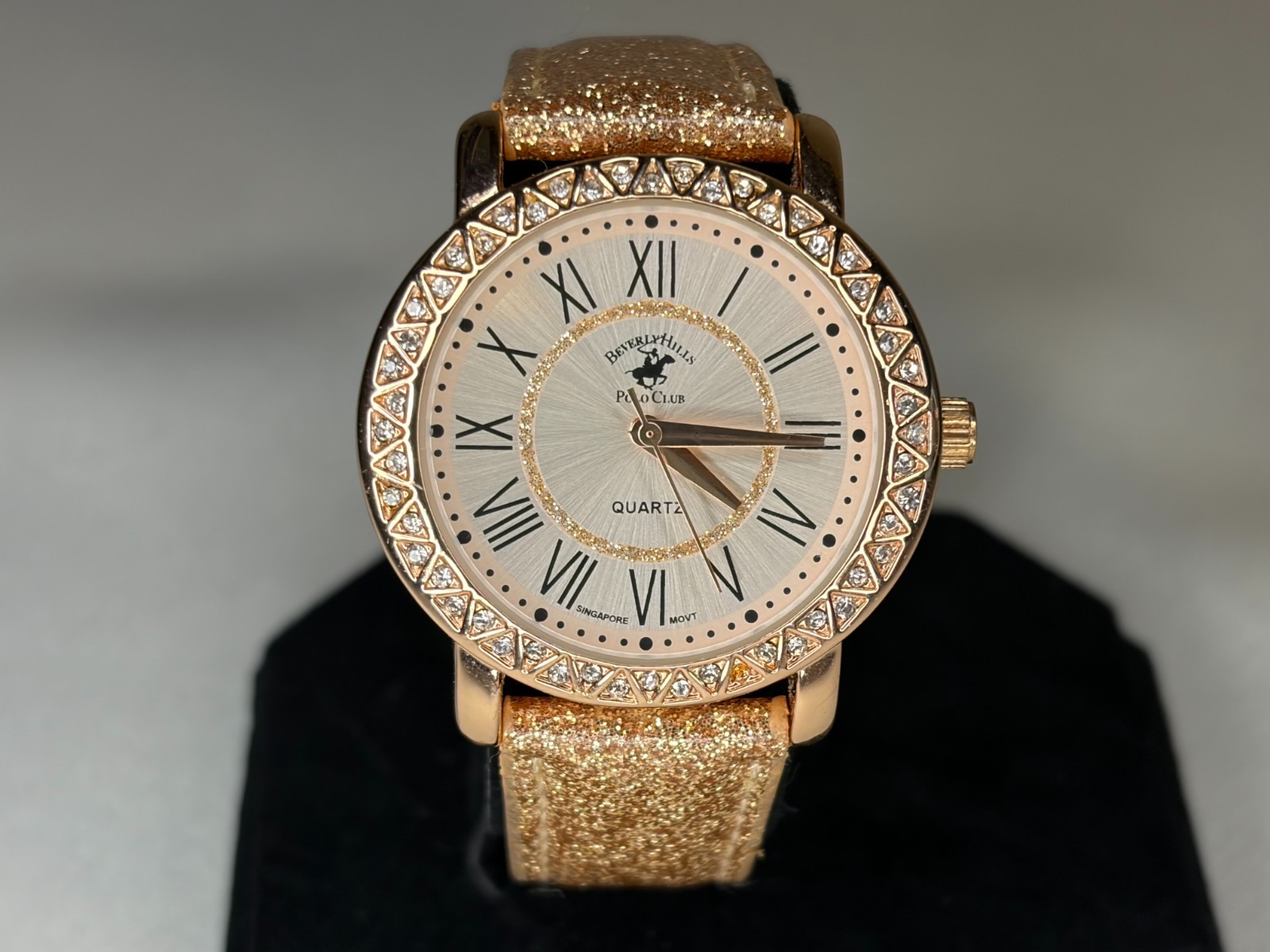 Beverly Hills Polo Club 53523 Women’s Rose Gold Watch Rhinestone Bezel Glitter W