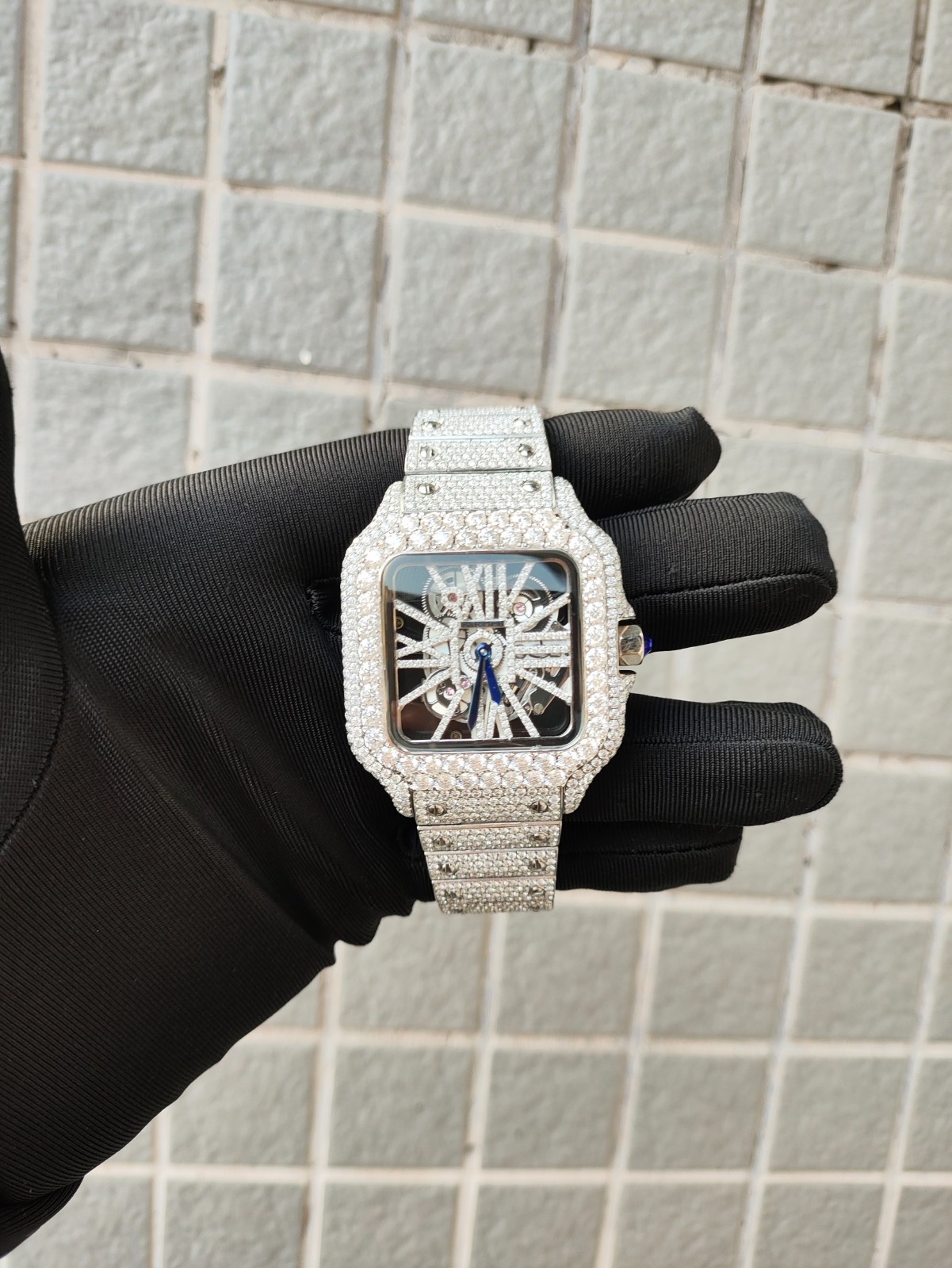 Hand-Set Iced-Out Skeleton Watch – Custom Unbranded Full Diamond Aftermarket Des