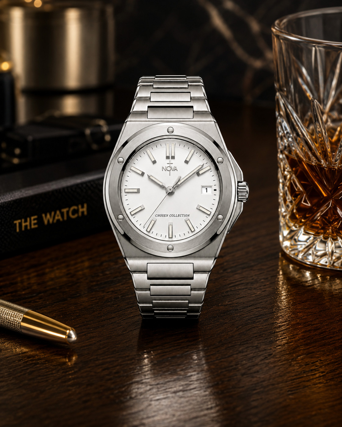 Nova Christian Chosen Custom Watch White Dial Steel Bracelet Date