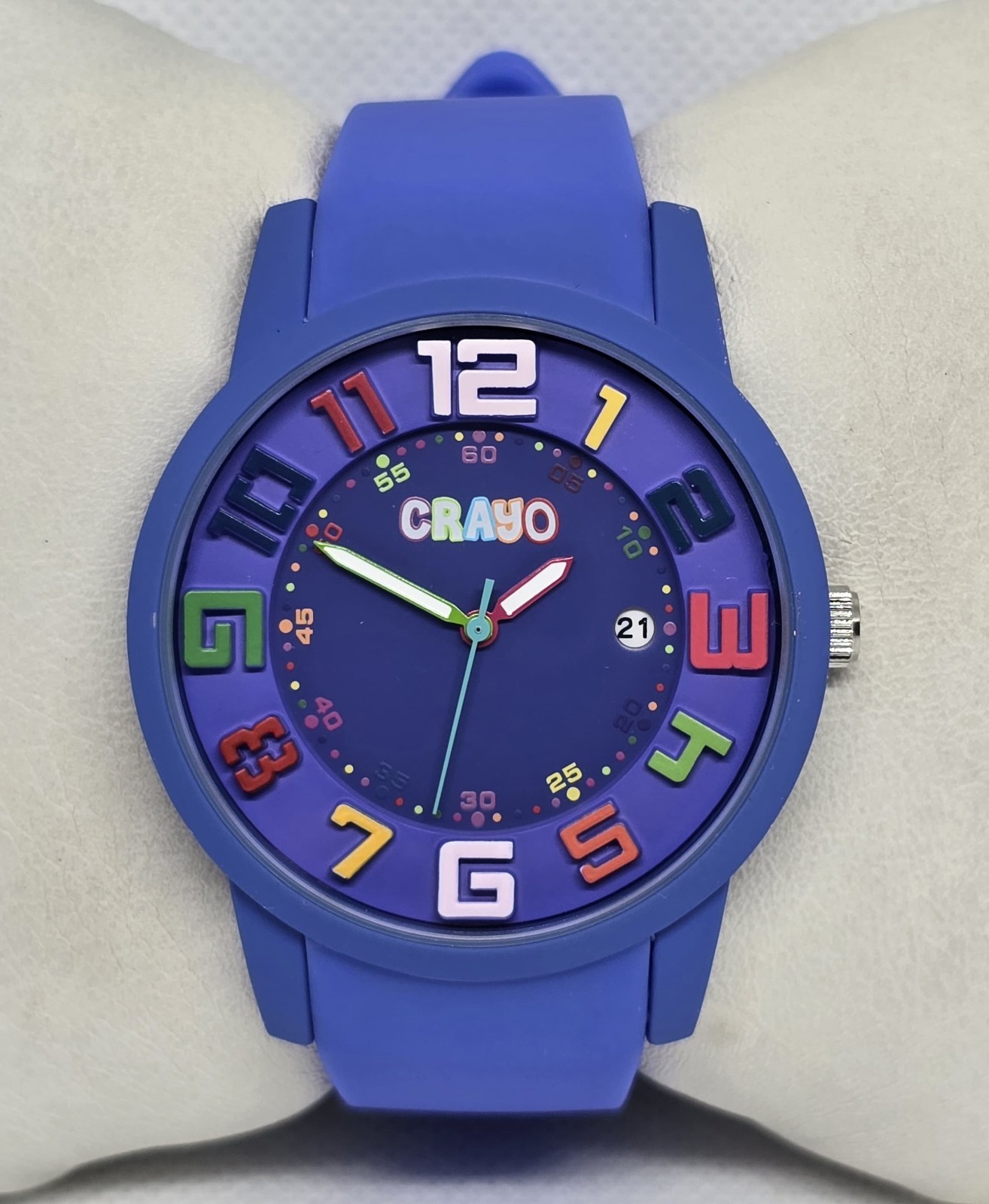 Unisex CRAYO Round Colorful Numbers Dial Date 3ATMWR Blue Silicone Band Watch 09