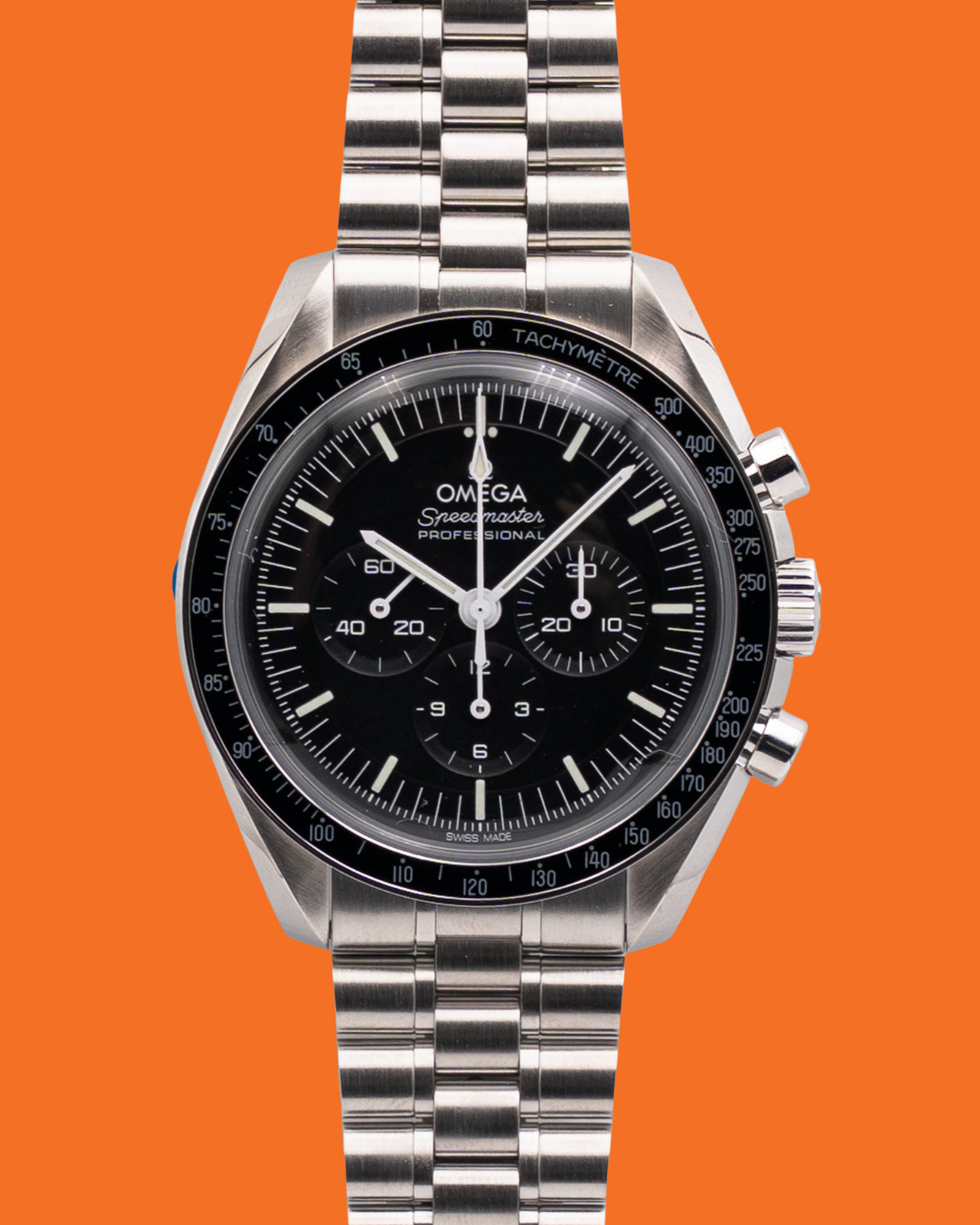STICKERED Omega Speedmaster Moonwatch 42mm 31030425001001 Hesalite Black dial