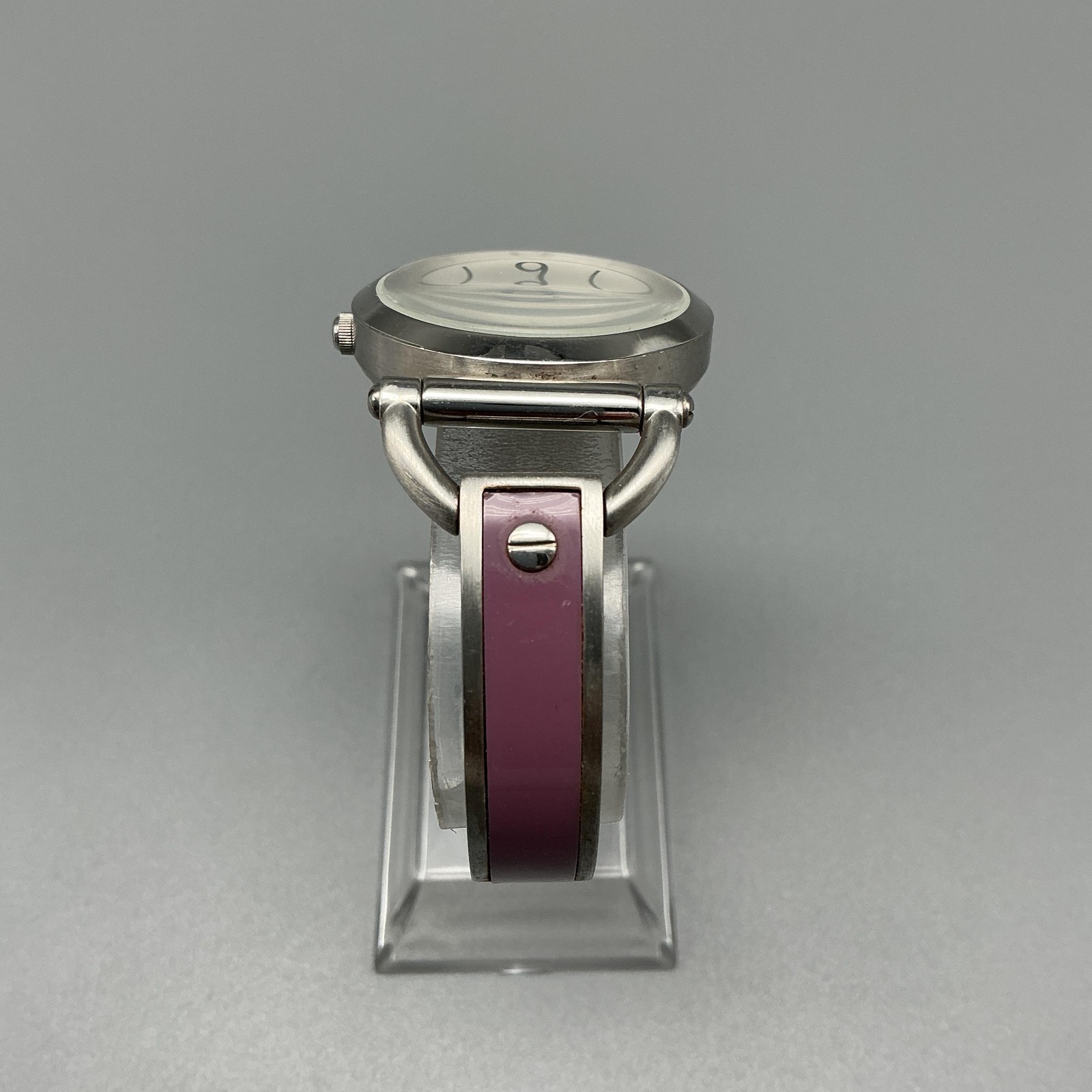 Fossil ES-2472 Womens Watch 30mm Silver Tone Purple Inlay Stainless New Battery