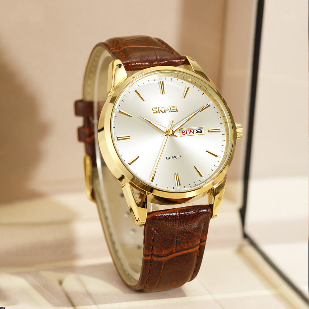 Men’s Quartz Casual Watch Leather Strap Calendar Waterproof Wristwatch