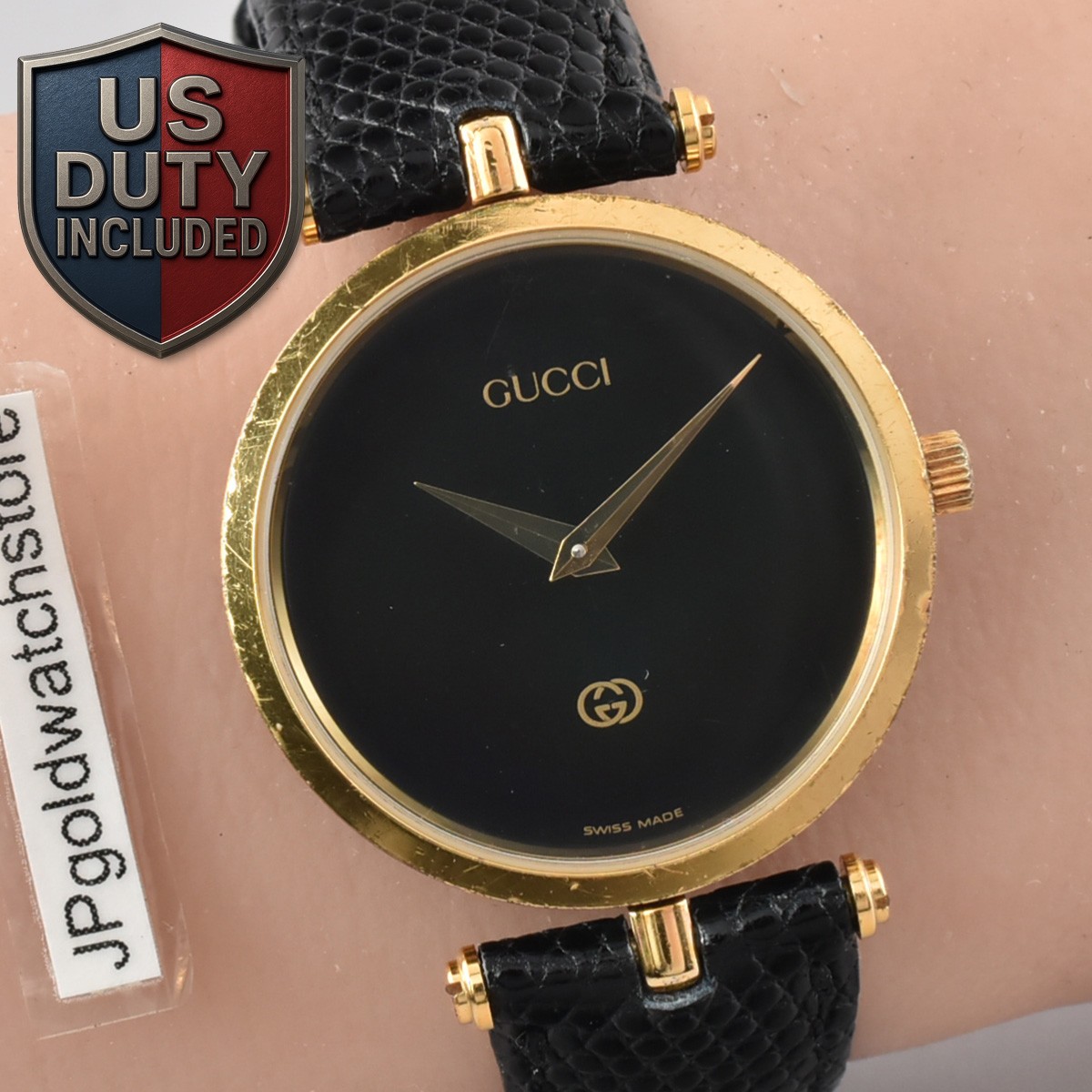 Box “NewBelt” Vintage GUCCI 2000M 30mm Quartz Shelly Line Gold Black Men’s Watch