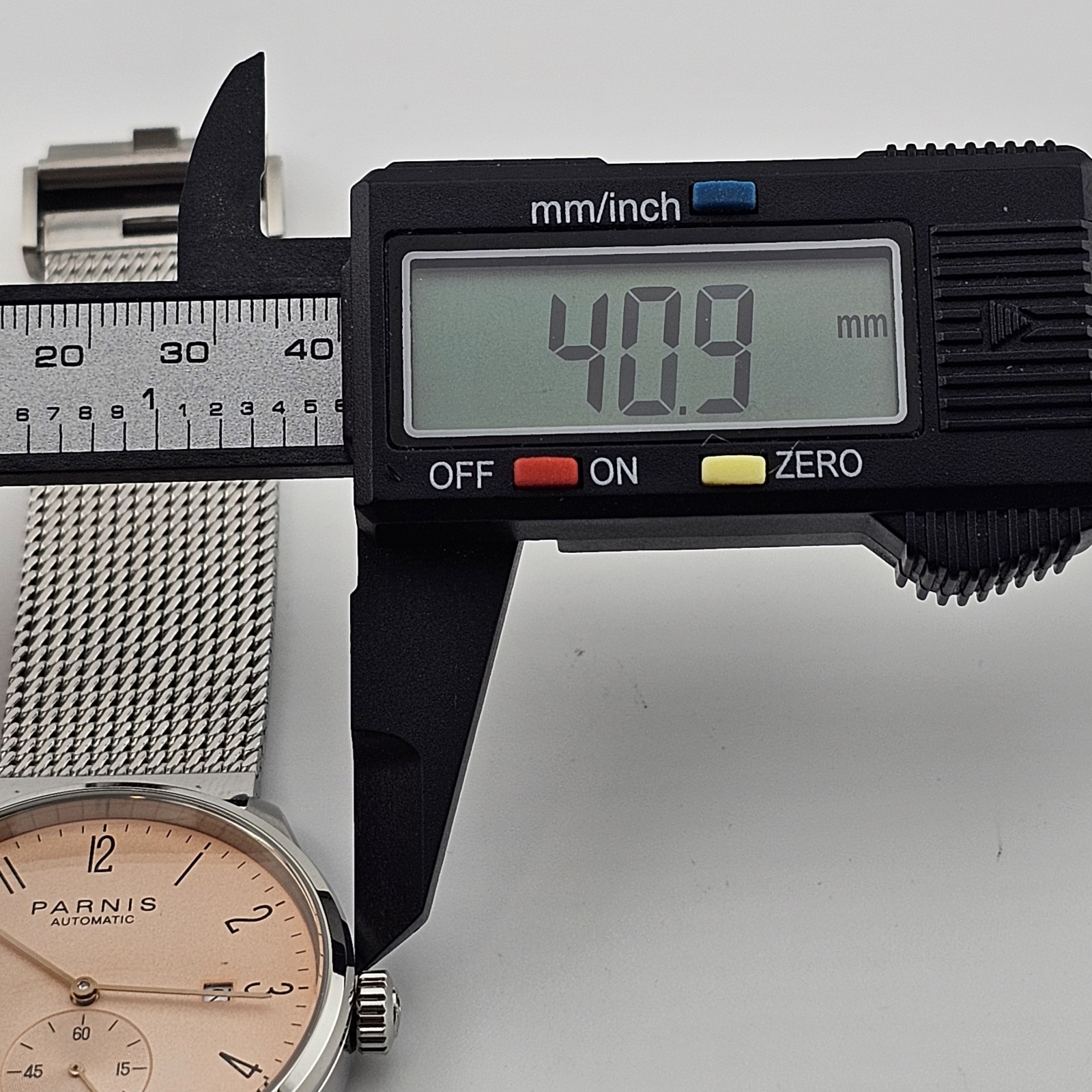 USA Seller – Parnis Bauhaus Style Automatic – Salmon Dial with Small Seconds