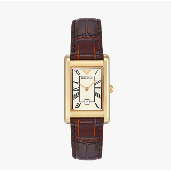 Emporio Armani Gino 25mm Square White Dial Brown Leather Watch AR11440 New