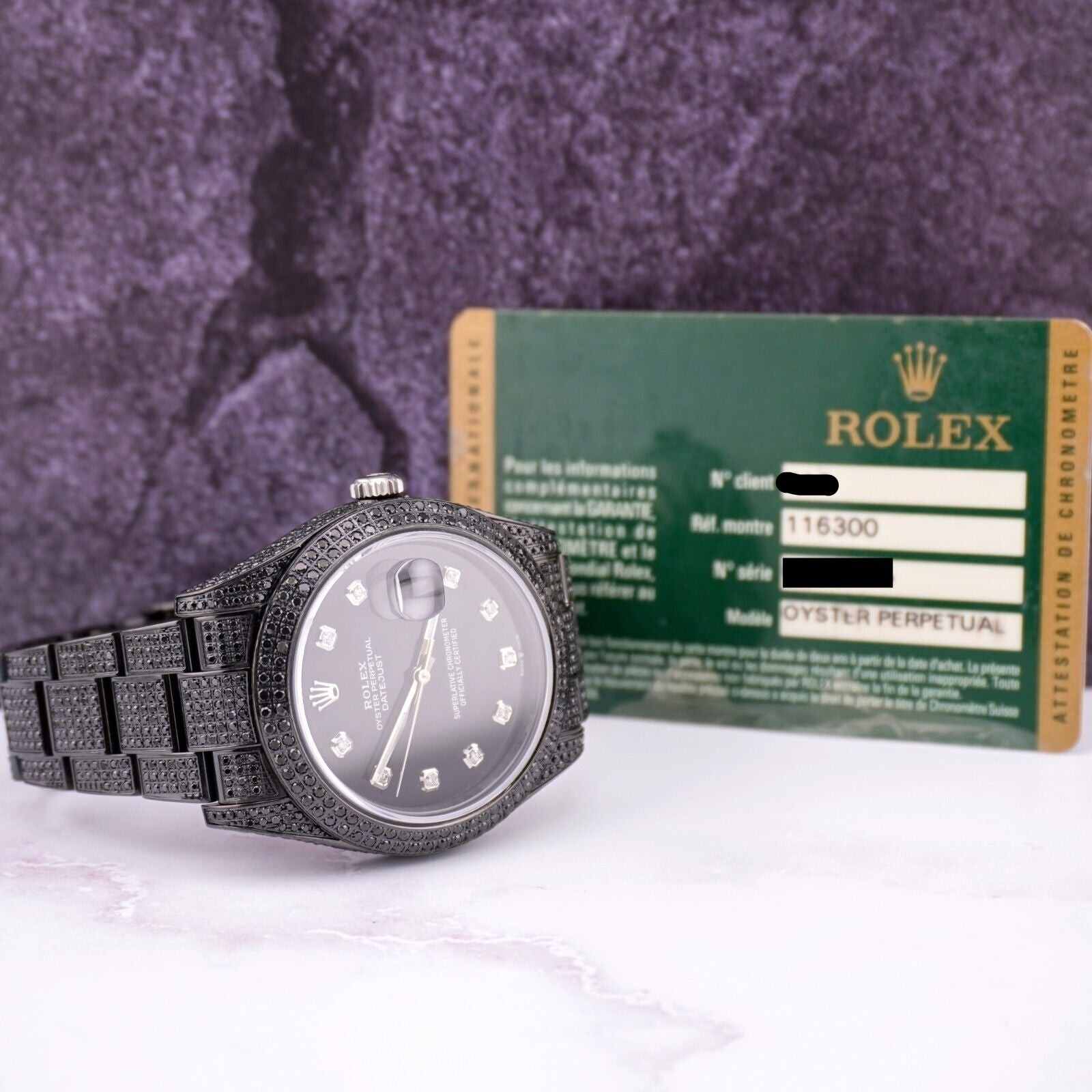 Rolex Men’s Datejust 41mm Black Iced Out 10ct Diamonds Oyster Steel Watch 116300