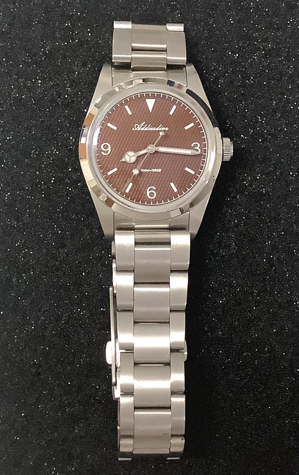 EXCELLENT ADDIESDIVE AD2096 36MM QUARTZ WATCH * BROWN TEXTURED DIAL * USA SELLER