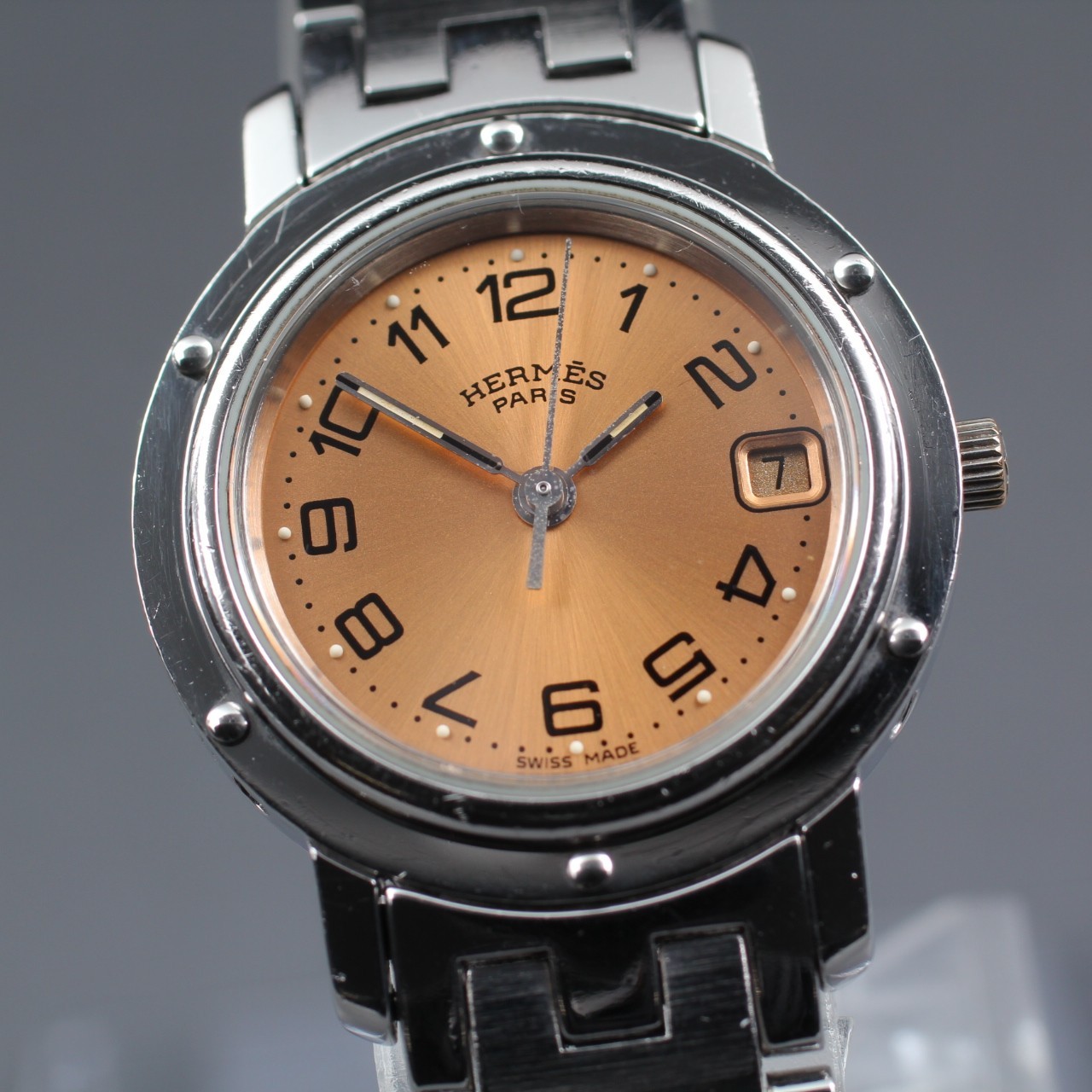 [Exc+5] HERMES Clipper CL4.210 Pink Date Quartz Women’s Vintage Watch From JAPAN