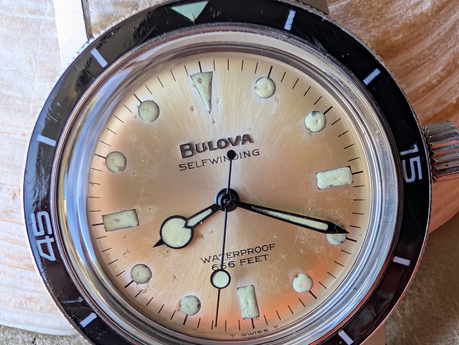 Vintage 1967 Bulova Snorkel ‘K’ Diver w/Champagne Dial,Signed Crown,Tropic Strap